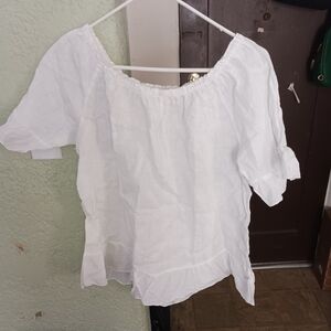 4x$30 Terzo Milennio Women Top White 100% Linen Made Italy RUFFLE  SZ M Used